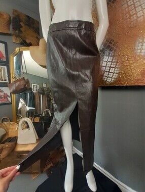 Zara Nwt Faux Leather High-Slit Midi Skirt - Dark Brown